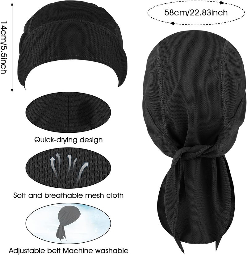 Larrel 2 Pcs Durags for Men, Quick Drying Dew Rags Head Cap Sports Sweat Wicking Beanie Cooling Do Rags Head Wrap Bandana for Men Women Running Cycling Motorcycle Outdoor Activities (Black) - Image 2